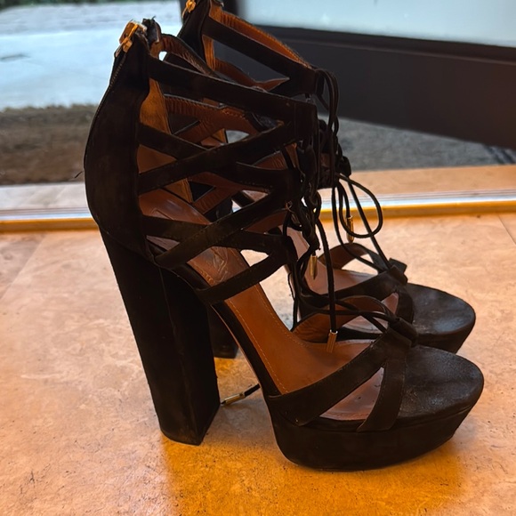 Aquazzura Black Platform Heels with Strappy Design - Picture 1 of 8